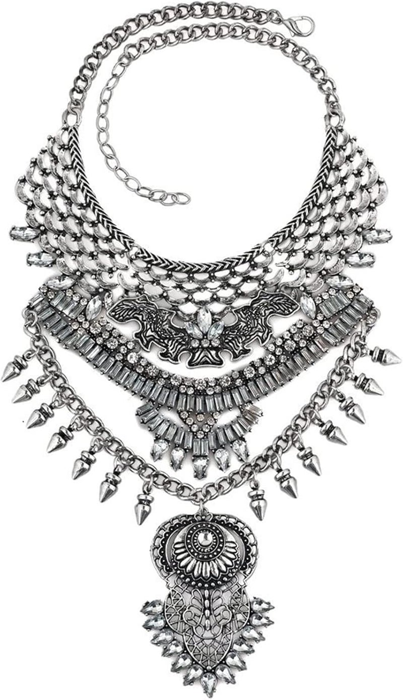 CCBFY Long Tassel Chunky Boho Coin Statement Necklace For Women Silver - Image 1